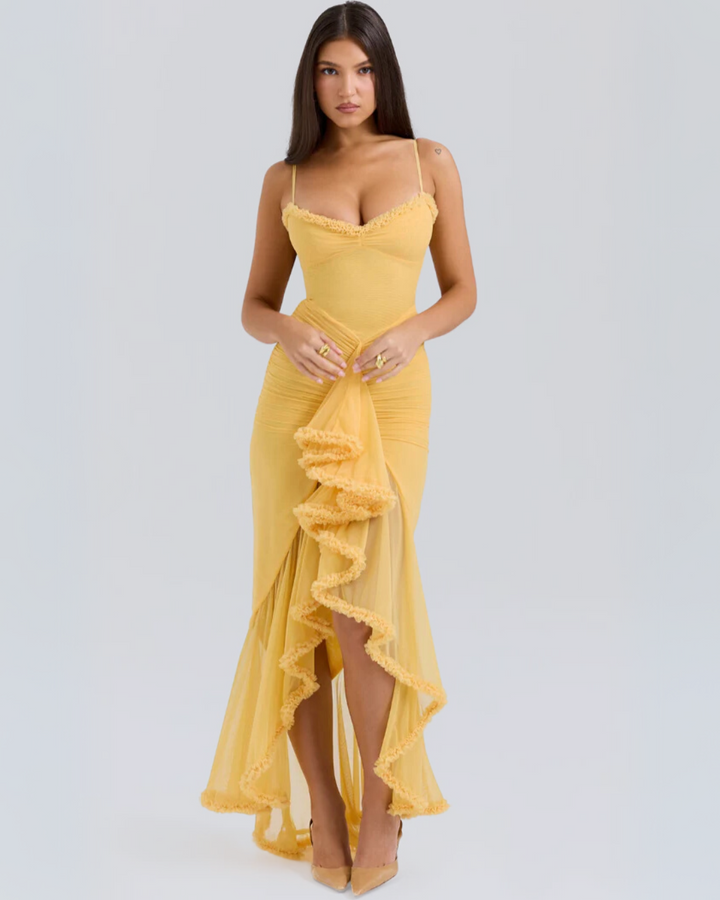 Elegant Women's Romantic Ruffle Maxi Dress, perfect for special occasions & evening wear.