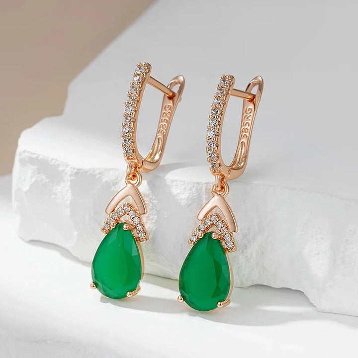 Dazzling rose gold teardrop gemstone earrings for women, sparkling elegant jewelry, perfect gift.