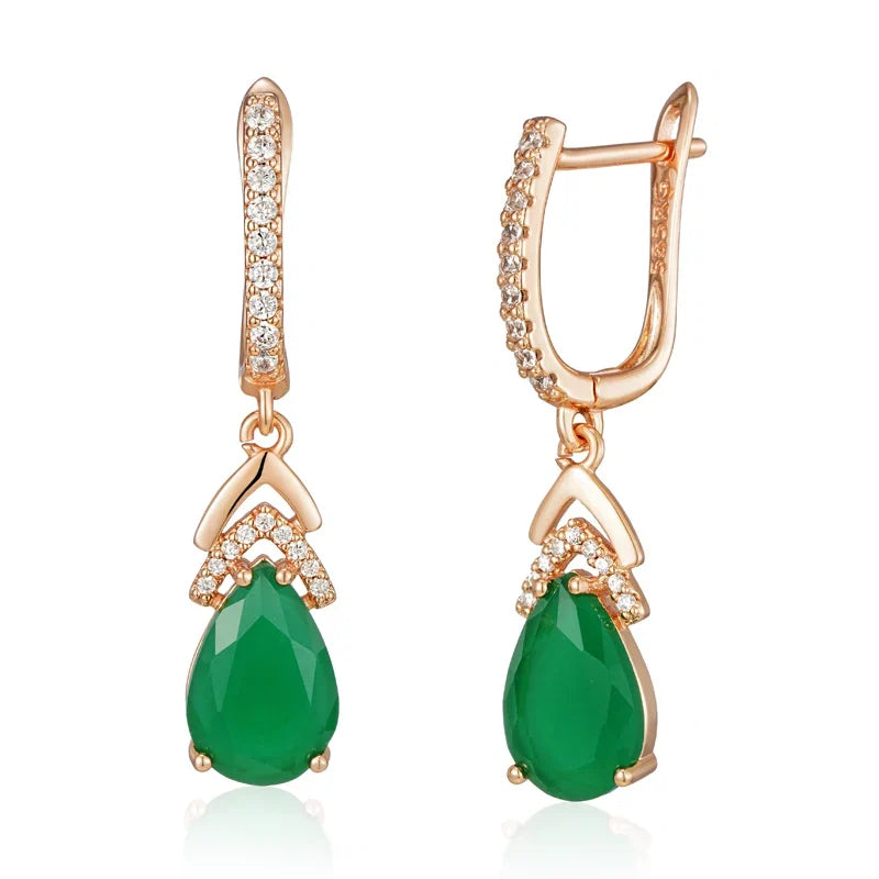 Beautiful women's rose gold teardrop gemstone earrings, elegant and sparkling, great for gifts.