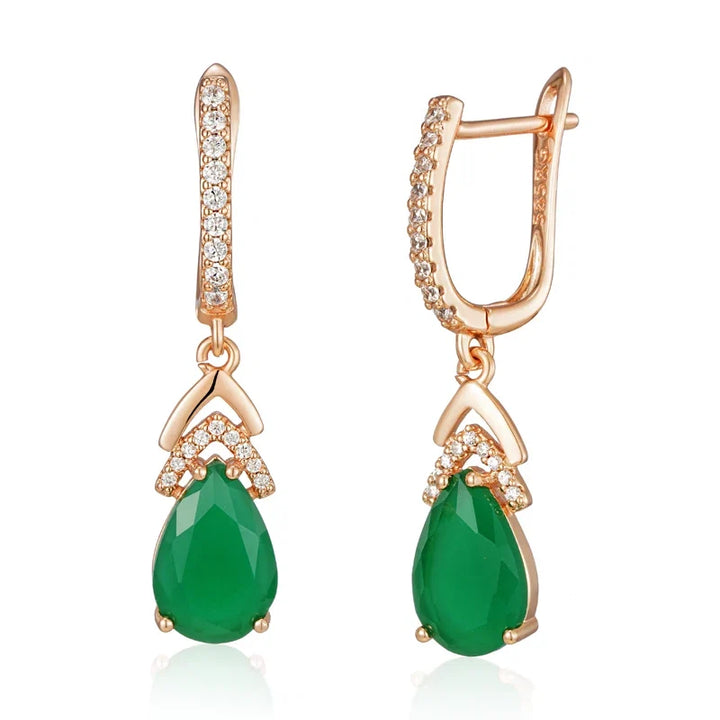 Beautiful women's rose gold teardrop gemstone earrings, elegant and sparkling, great for gifts.