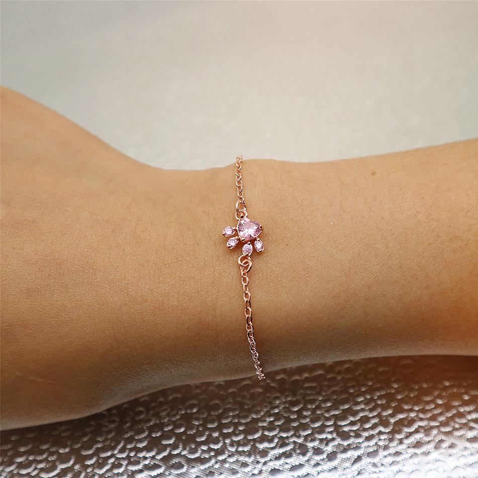 Lovely rose quartz cat paw bracelet, an adjustable rose gold-tone gift for her. Perfect elegant jewelry for cat lovers.