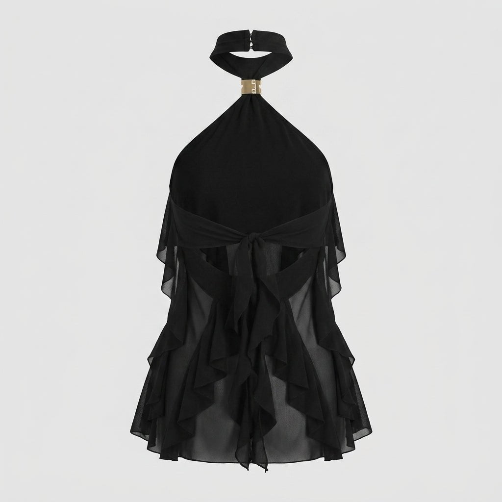 Ruffle halter blouse for women, a formal and elegant sleeveless top for any occasion.
