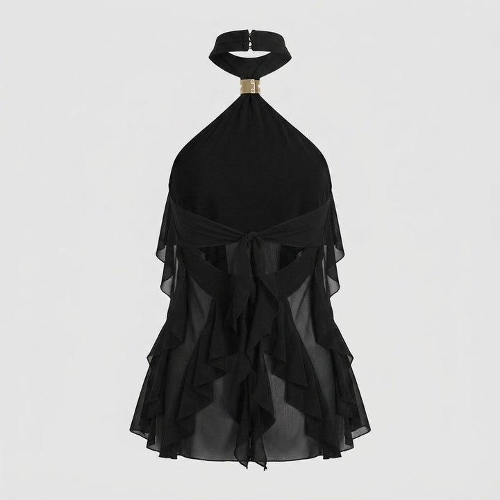 Ruffle halter blouse for women, a formal and elegant sleeveless top for any occasion.