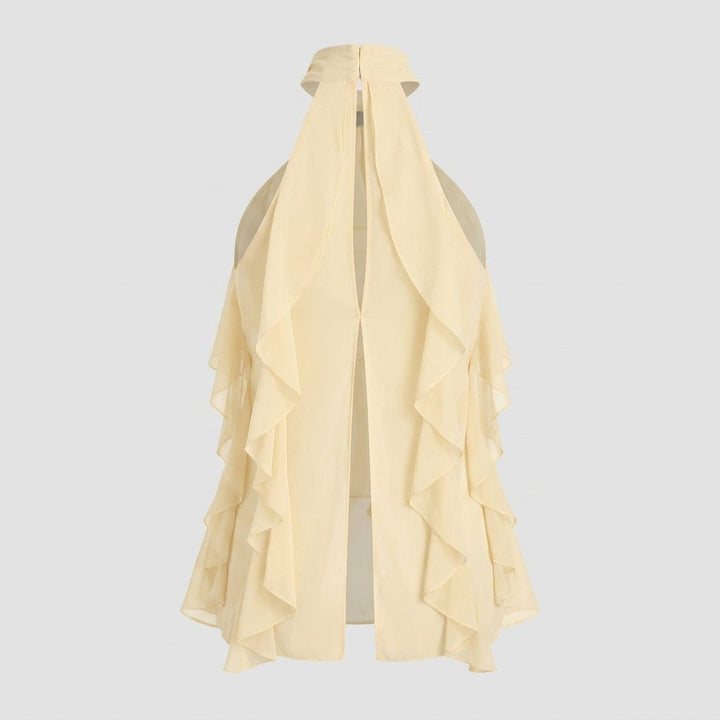 Elegant party wear: women's sleeveless halter blouse with beautiful ruffle detailing.