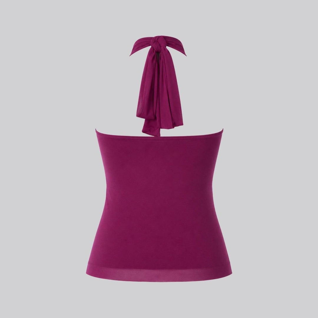 Formal wear women's ruffle halter blouse, a chic sleeveless top for special events.