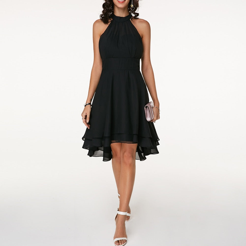 Fashionable women's elegant ruffle dress for sophisticated occasions, available in all sizes.