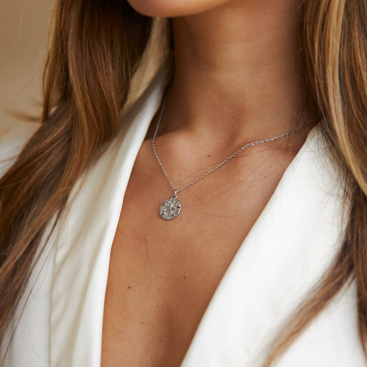 Coastal sand dollar charm necklace for women, an elegant and hypoallergenic ocean-inspired gift idea.