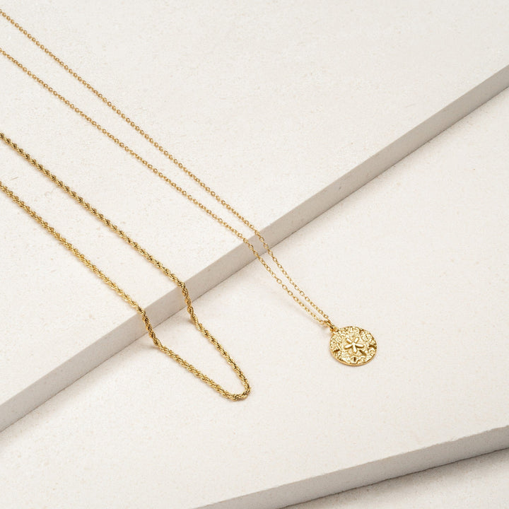 Ocean-inspired sand dollar necklace, a delicate and elegant pendant for women. Available in gold or silver.