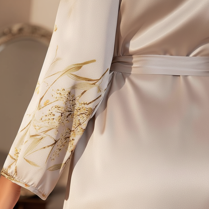 Stylish printed satin robe for women, offering an elegant look and comfortable loungewear