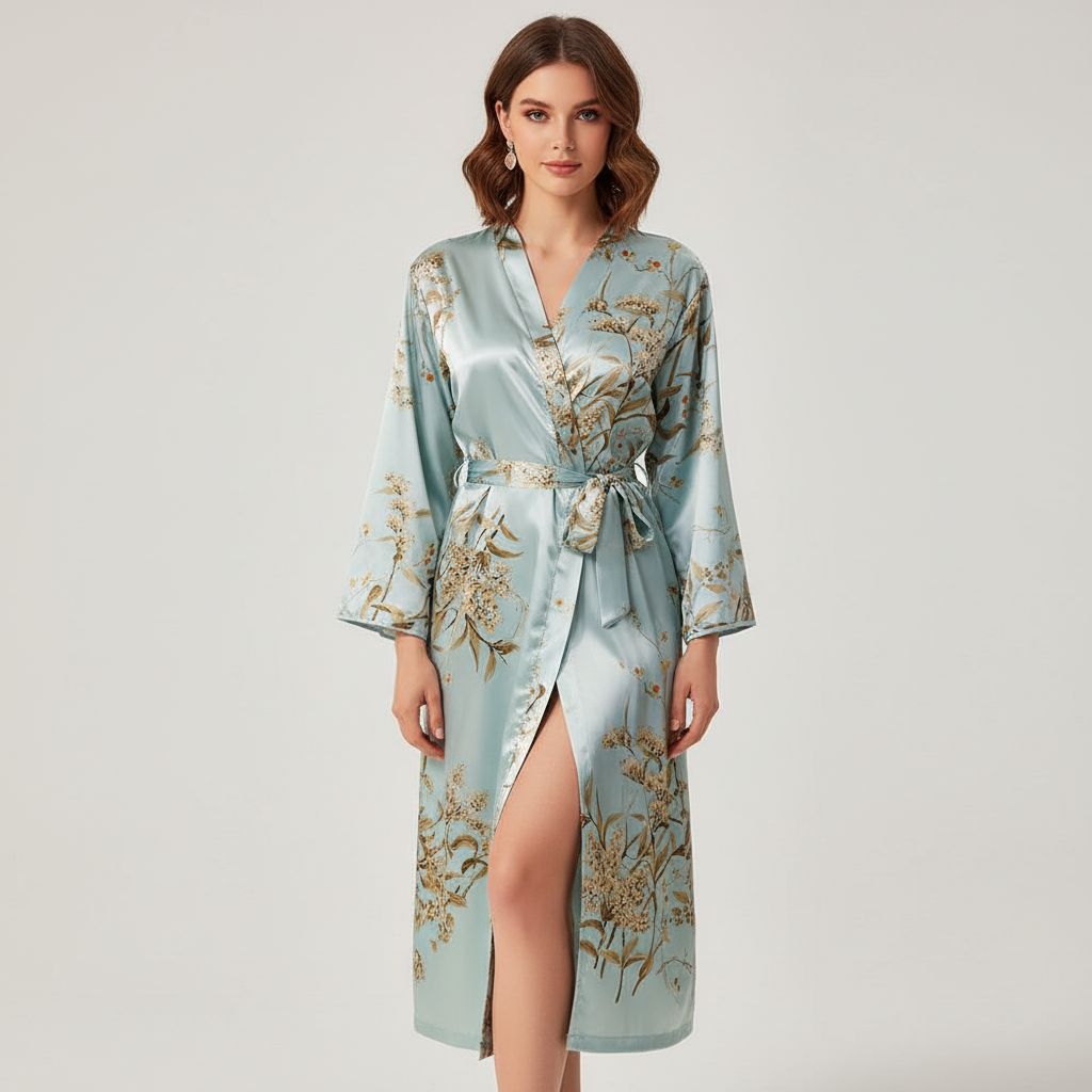 Women's 'Lara' elegant satin robe, printed for a stylish and comfortable sleepwear experience