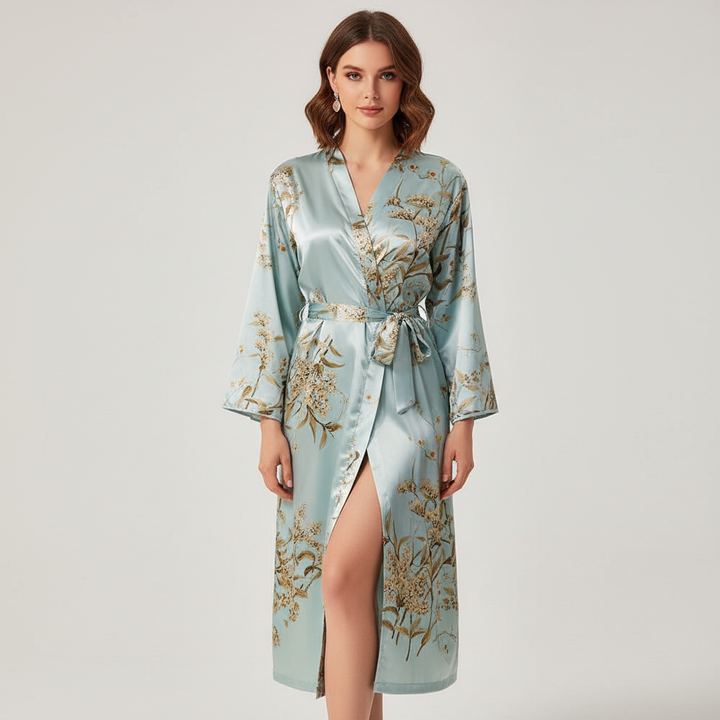 Women's 'Lara' elegant satin robe, printed for a stylish and comfortable sleepwear experience