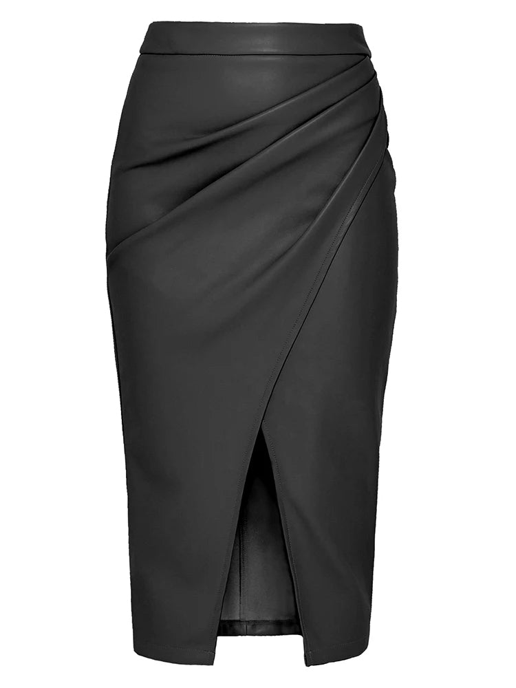 Comfortable yet elegant women's wrap midi skirt. Sculpted design with a graceful front slit for versatile styling.