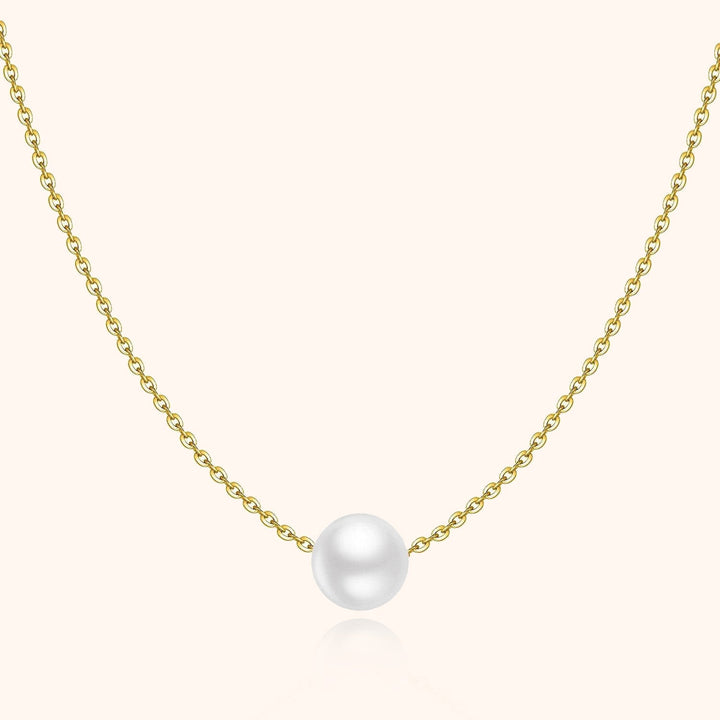 Marie sea pearl necklace for women, elegant and minimalist design. Lustrous pearl, adjustable silver and gold jewelry.