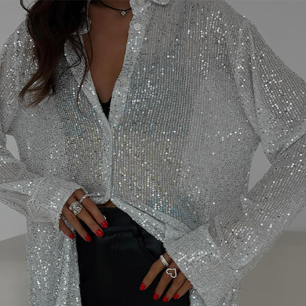Elegant women's sequin loose blouse, perfect for glamorous party wear & special occasions. Sparkle top.