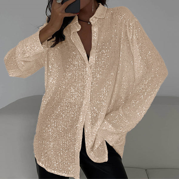 Stylish women's sequin blouse with a loose fit, perfect for elegant party wear and evening fashion.
