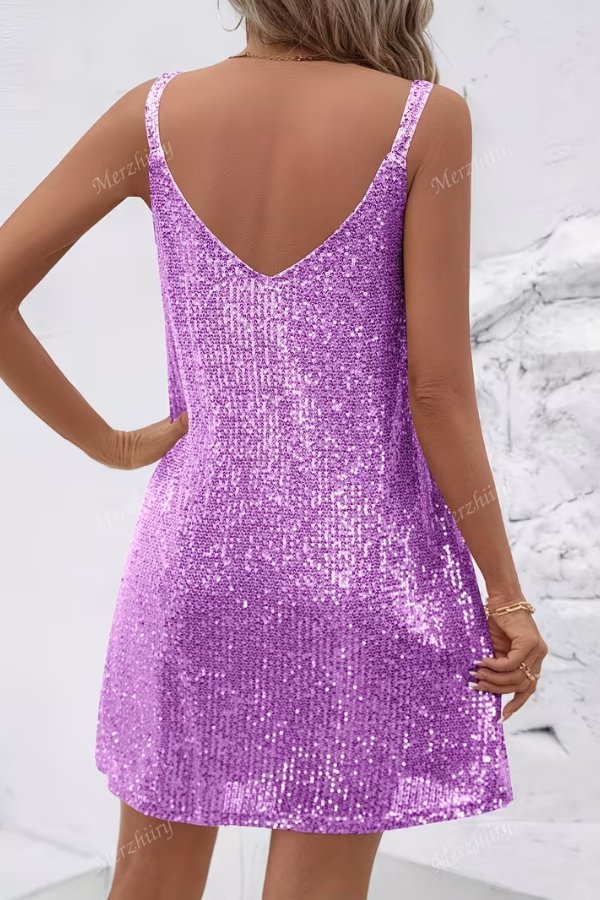 Women's sequin mini cocktail dress, versatile for parties, evening wear & glamorous night outs.