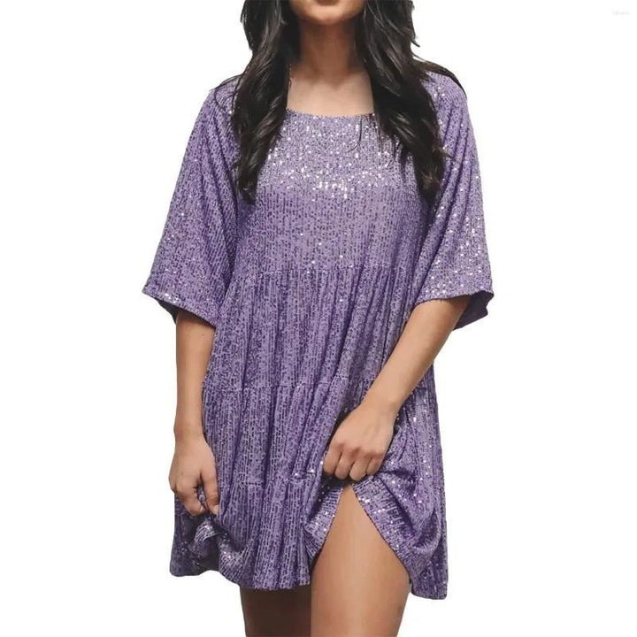 Women's glamorous sequin A-line dress, Shimmerflow design, ideal for evening events and parties, midi length.