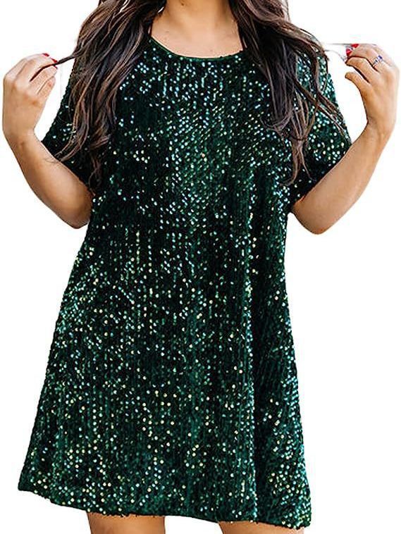 Stunning Shimmerflow sequin A-line dress, women's midi length, ideal for a glamorous party or evening look.