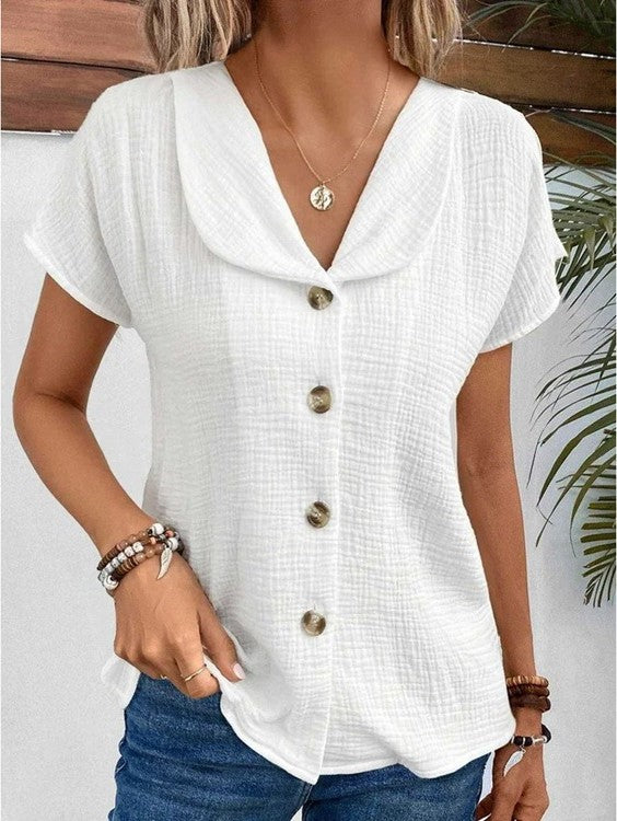 Elegant women's short sleeve blouse for versatile everyday wear, perfect for a chic casual or office look.