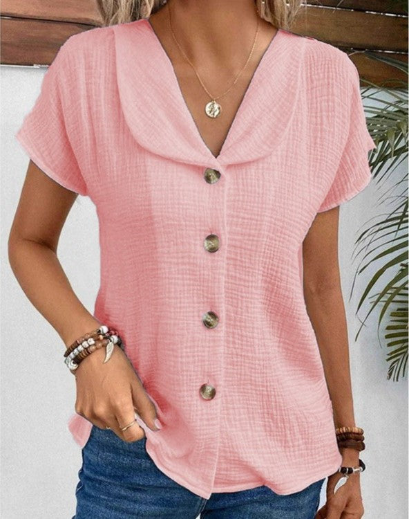Elegant short sleeve women's top, a versatile blouse for stylish women, perfect for casual or professional settings.