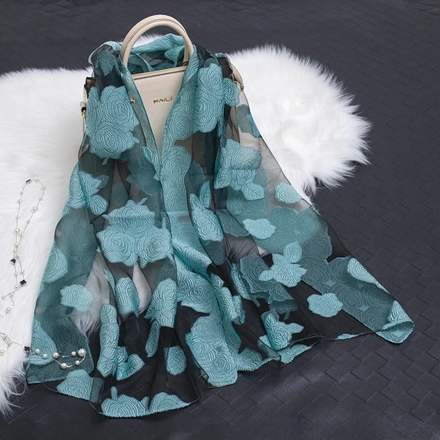 Trendy floral cut-out silk scarf, a lightweight fashion accessory for her.