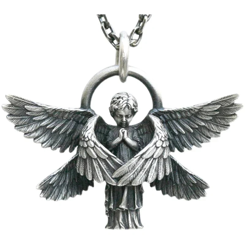Divine silver angel wing pendant necklace, a graceful and elegant women's accessory.