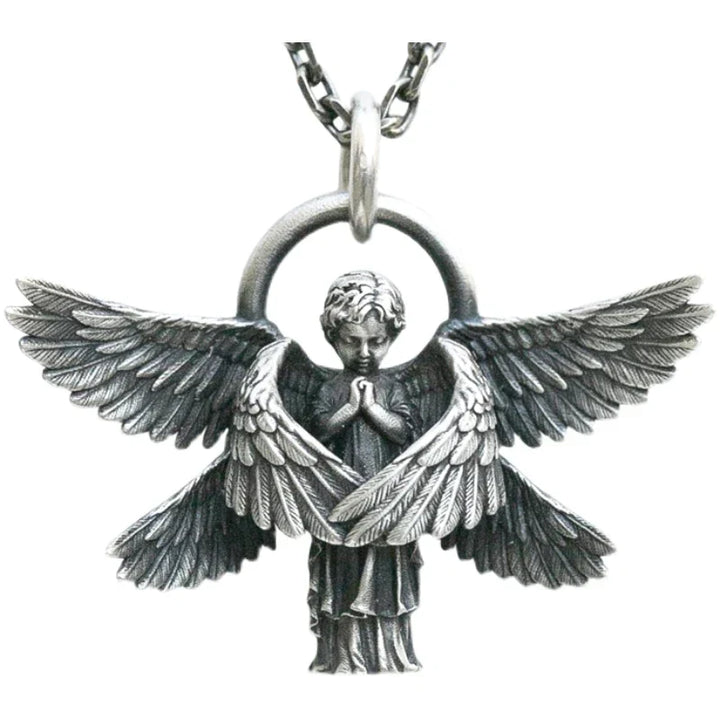 Divine silver angel wing pendant necklace, a graceful and elegant women's accessory.