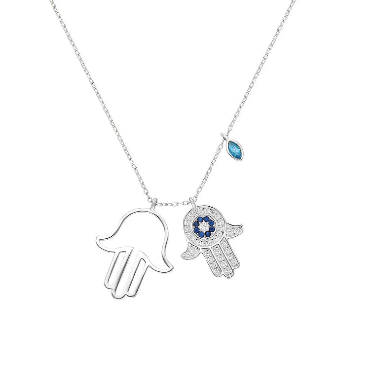 Gold Women's Protective Fatima Hand & Evil Eye necklace. Spiritual symbolic jewelry, a perfect gift for her.