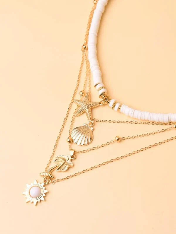 Stylish silver starfish layered necklace for women, adjustable delicate ocean jewelry gift idea.