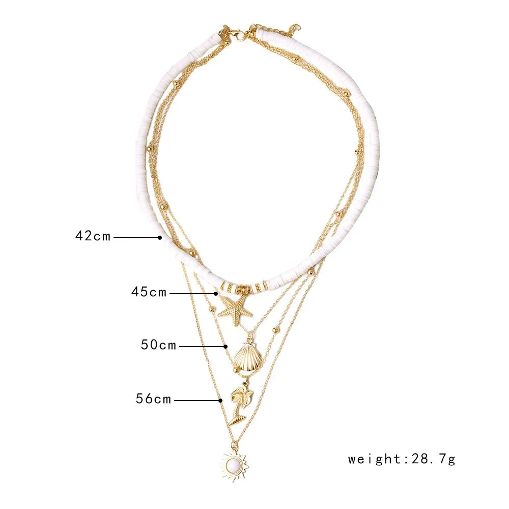 Delicate layered starfish necklace for women, elegant ocean-themed silver jewelry, a beautiful gift.