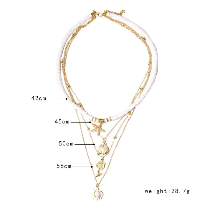 Delicate layered starfish necklace for women, elegant ocean-themed silver jewelry, a beautiful gift.