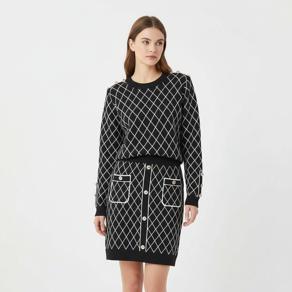 Professional women's skirt and jumper set by Gabriele, designed for elegant office and daily wear.
