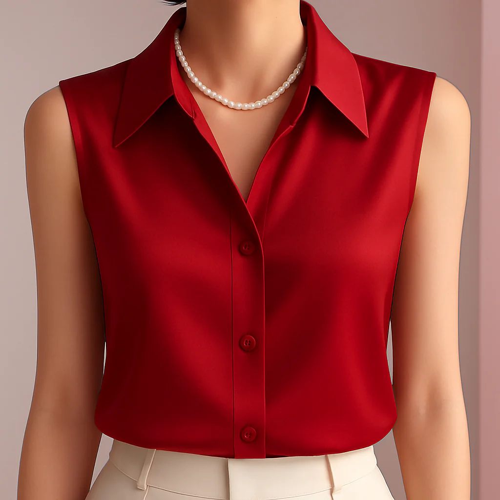 Elegant women's sleeveless button blouse, perfect for office wear or a polished casual chic look.