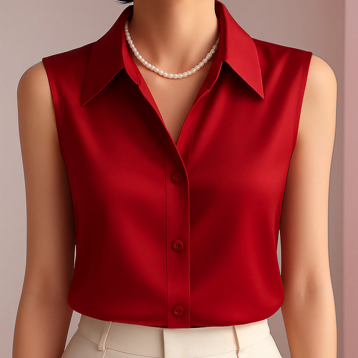 Elegant women's sleeveless button blouse, perfect for office wear or a polished casual chic look.