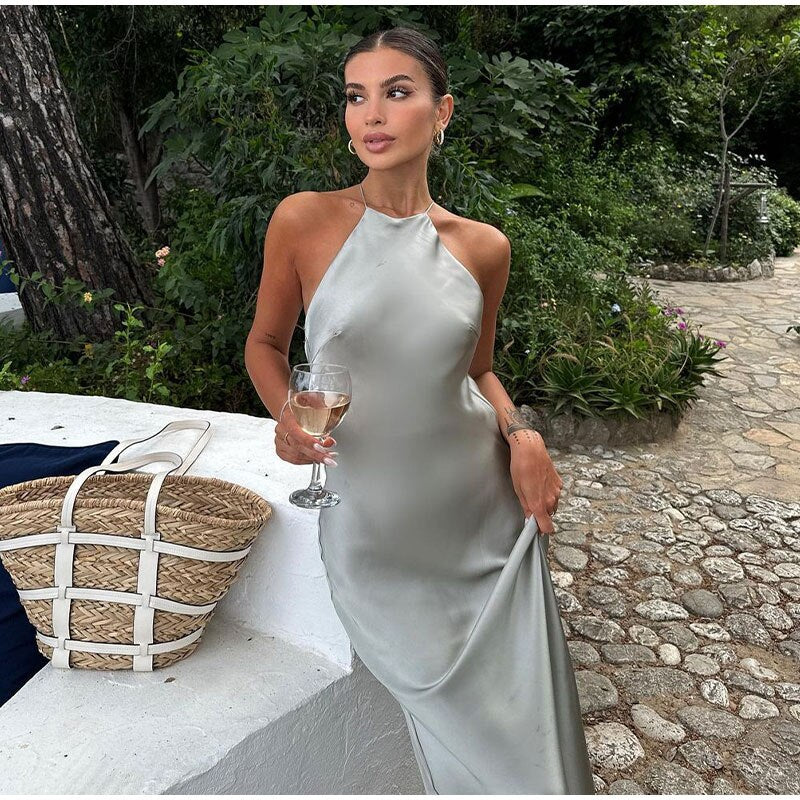 Comfortable women's elegant strappy maxi dress, ideal for summer parties, evening wear & sophisticated events.
