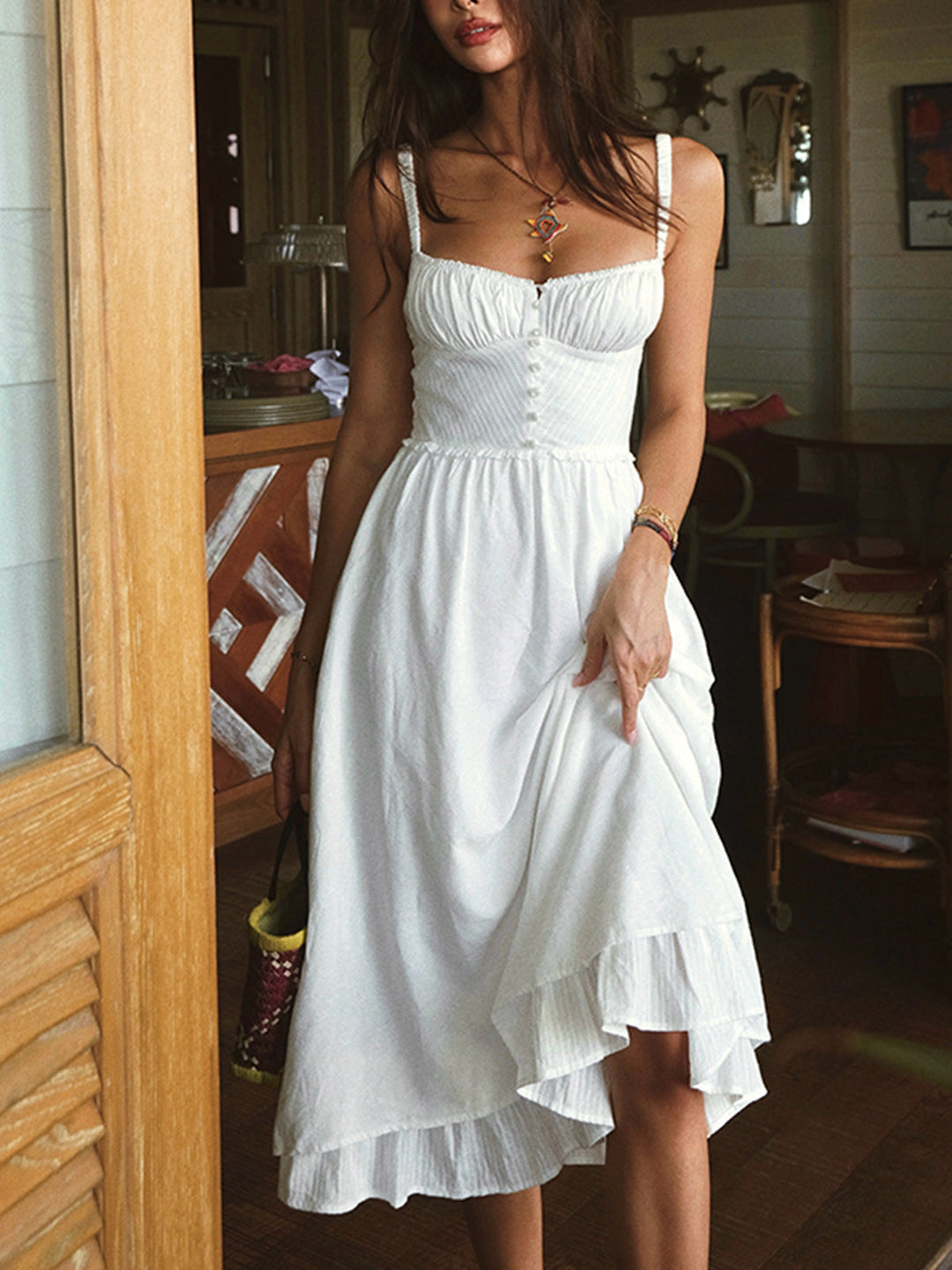 Stylish pink ruffle hem midi dress for women, sleeveless and flowy. Great for casual or special events.