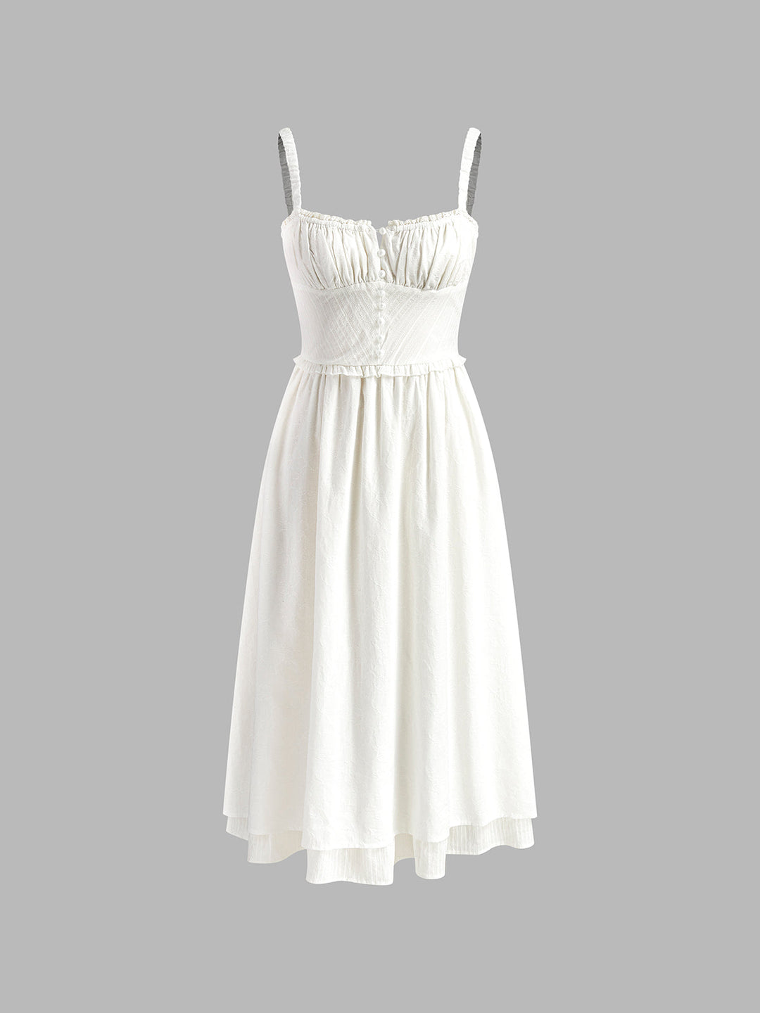 Sleeveless elegant women's midi dress with a beautiful ruffle hem. Versatile for workwear or evening.