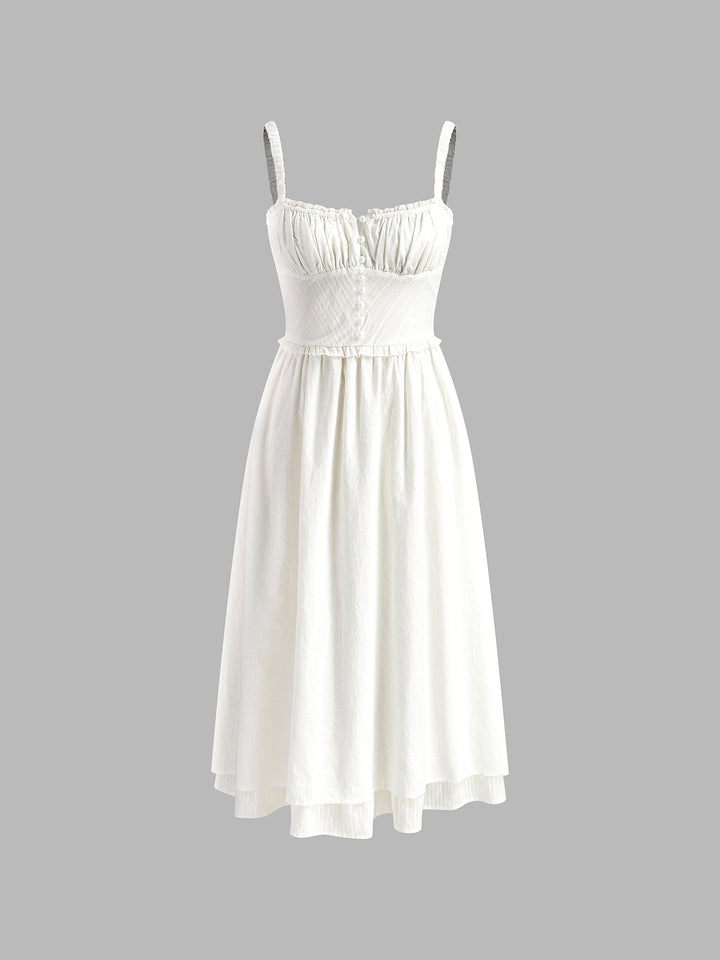 Sleeveless elegant women's midi dress with a beautiful ruffle hem. Versatile for workwear or evening.