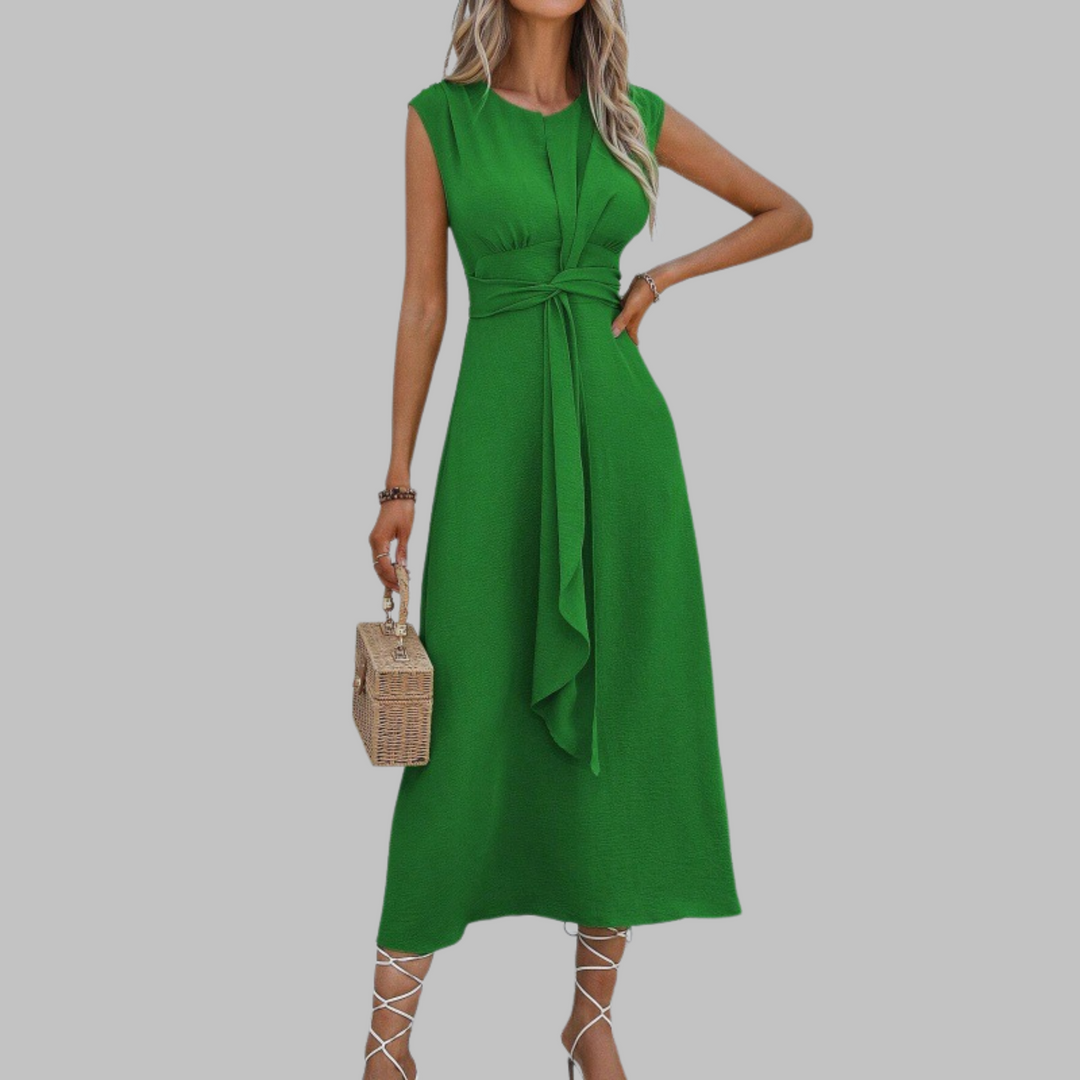 Elegant women's sleeveless round neck maxi dress, perfect for versatile styling.