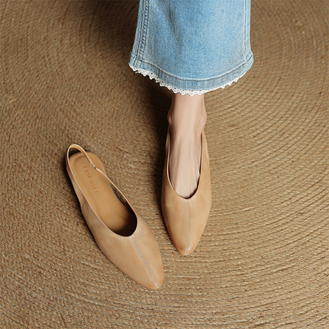 Classic and comfortable women's slingback flats. Stylish elegant everyday shoes for modern fashion.