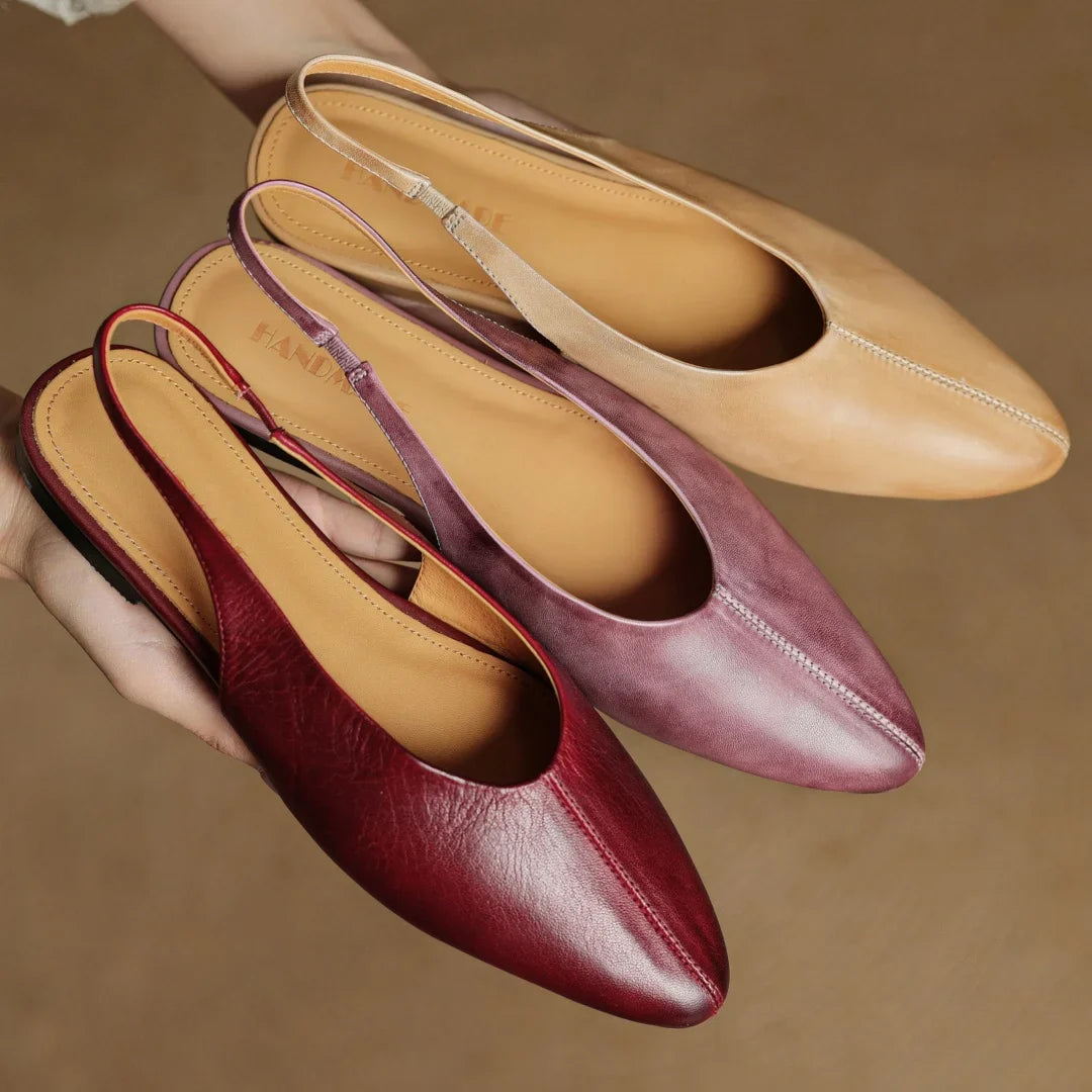 Stylish women's everyday shoes: elegant slingback flats for all-day comfort. Slip-resistant footwear.