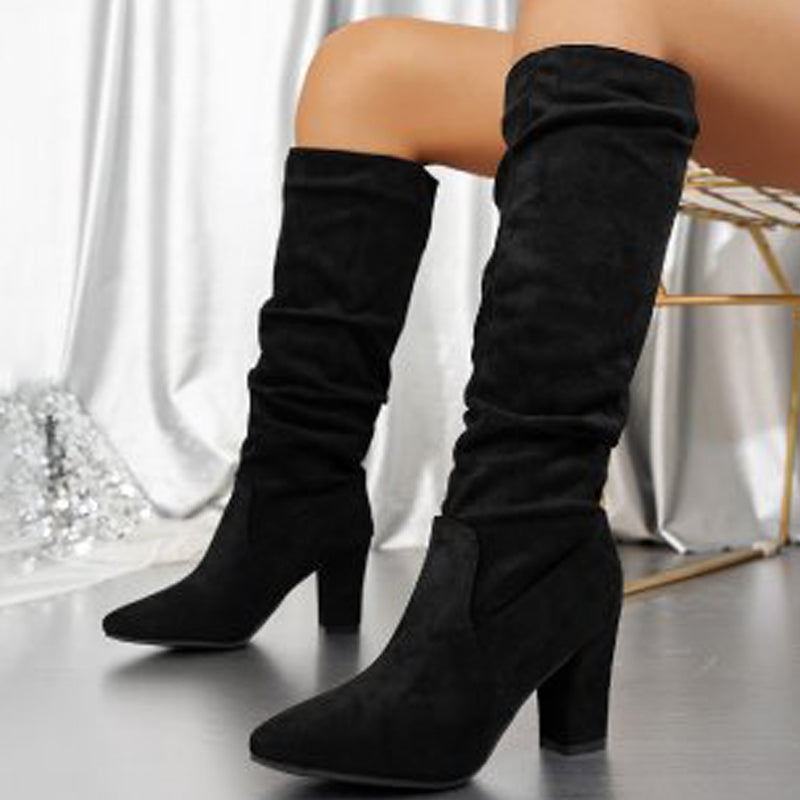Stylish women's high heel slouchy boots, featuring a comfortable block heel & elegant pointed toe for fashion.