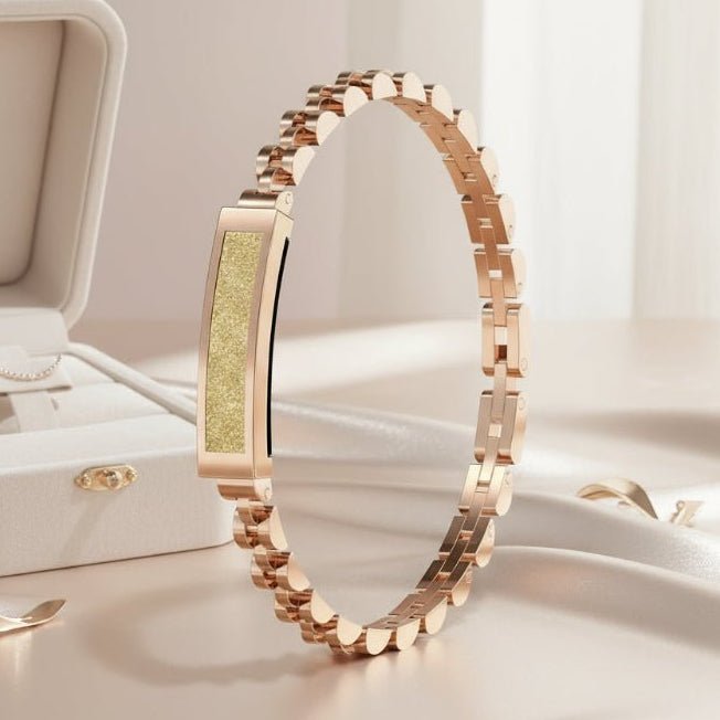 Elegant women's smart bracelet for daily wear, fitness tracking, and activity monitoring. A stylish accessory.