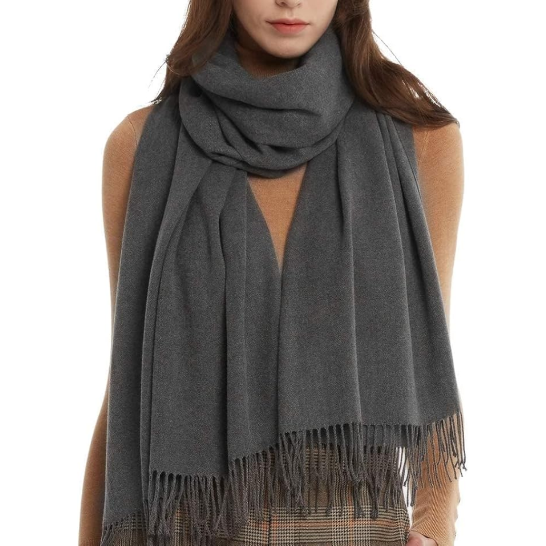 Warm and cozy cashmere-feel pashmina scarf for women, a must-have elegant winter accessory.