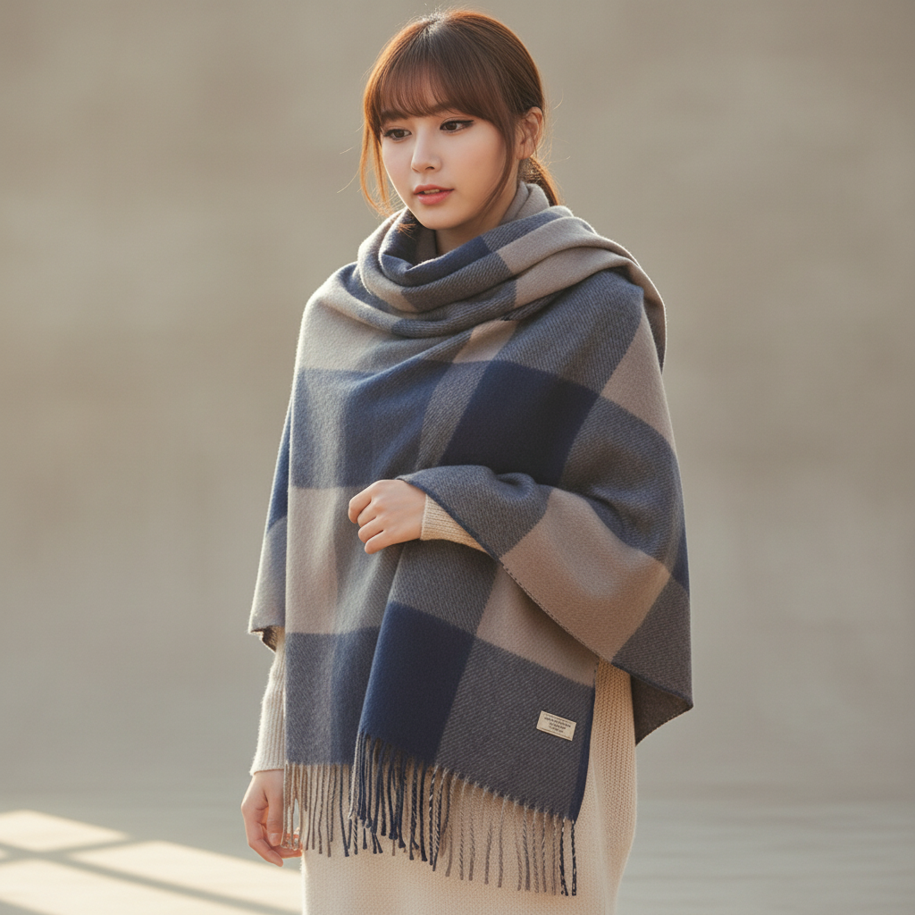 Elegant women's soft cashmere scarf with intricate diamond pattern, perfect for winter fashion