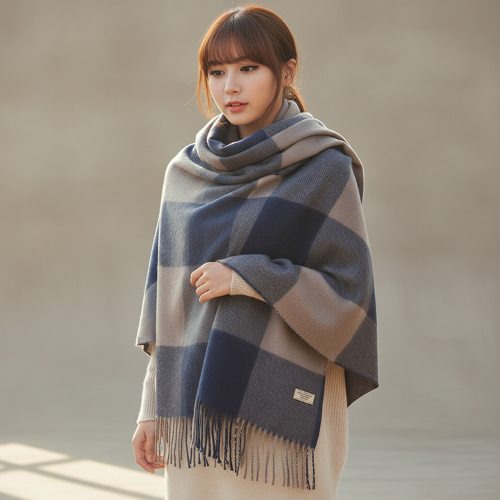 Elegant women's soft cashmere scarf with intricate diamond pattern, perfect for winter fashion