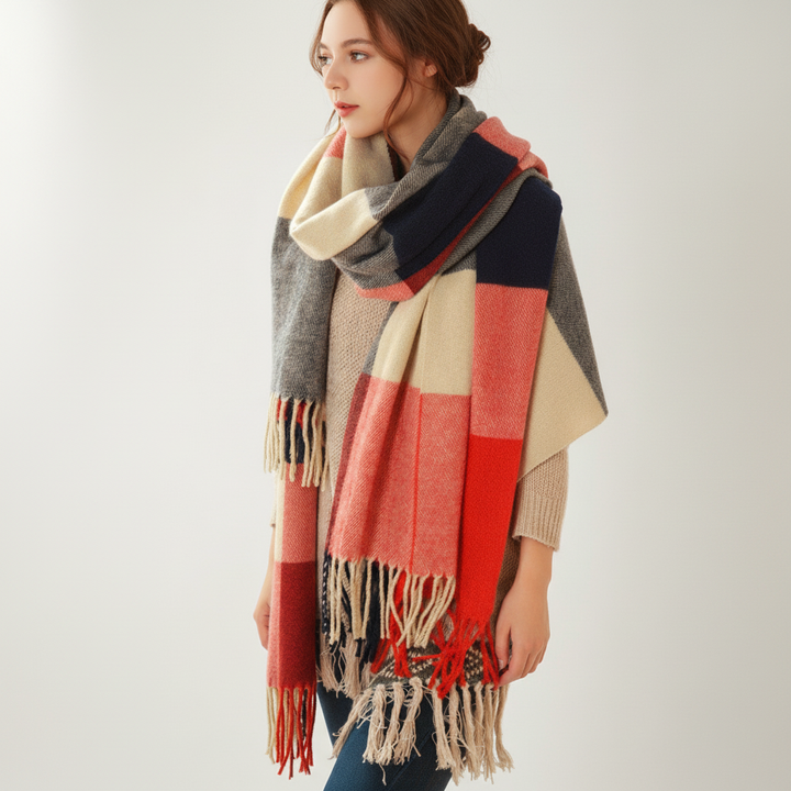 Versatile women's cashmere scarf, soft and warm, with a prominent diamond pattern for chic layering