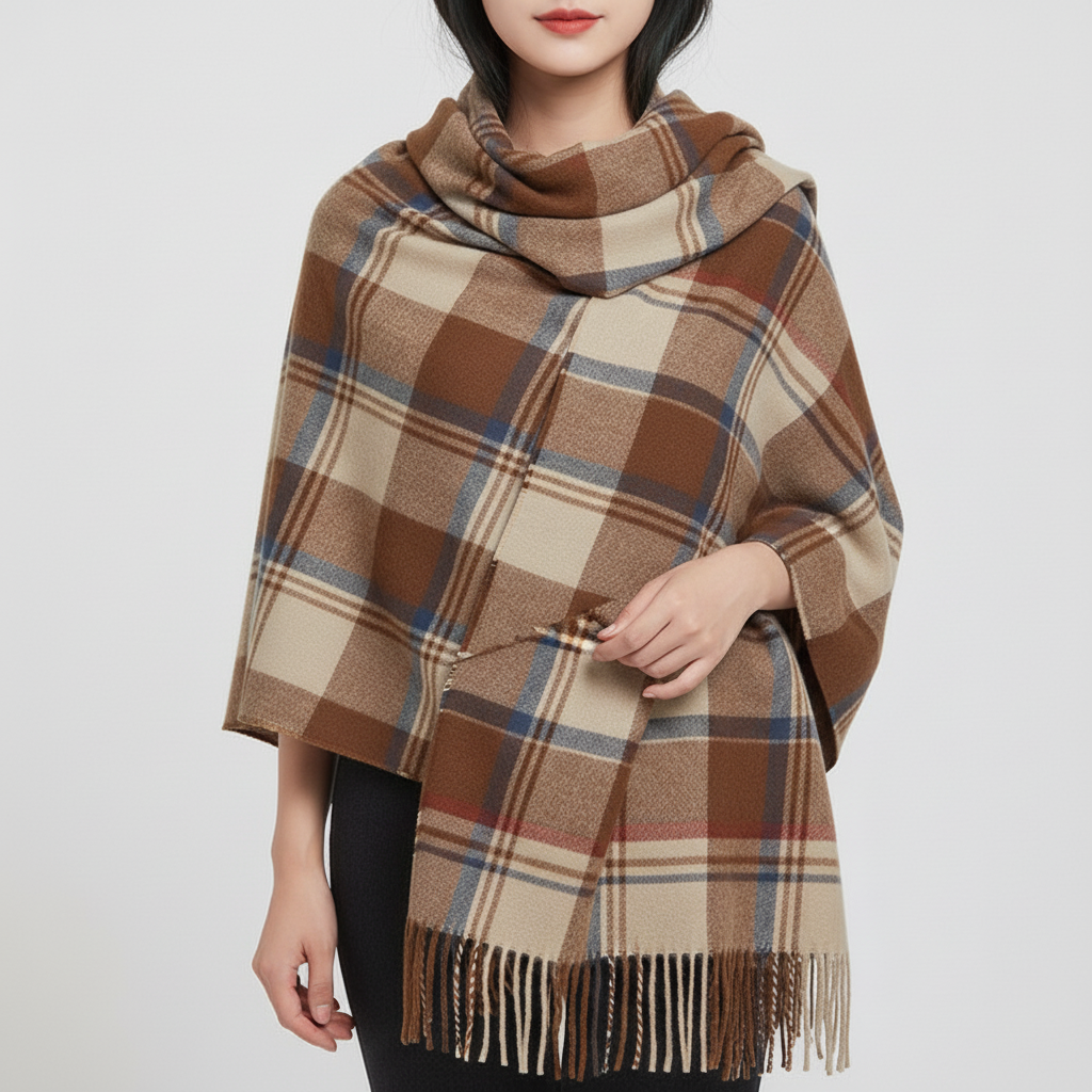 Close-up of a soft cashmere diamond pattern women's scarf, highlighting its luxurious texture