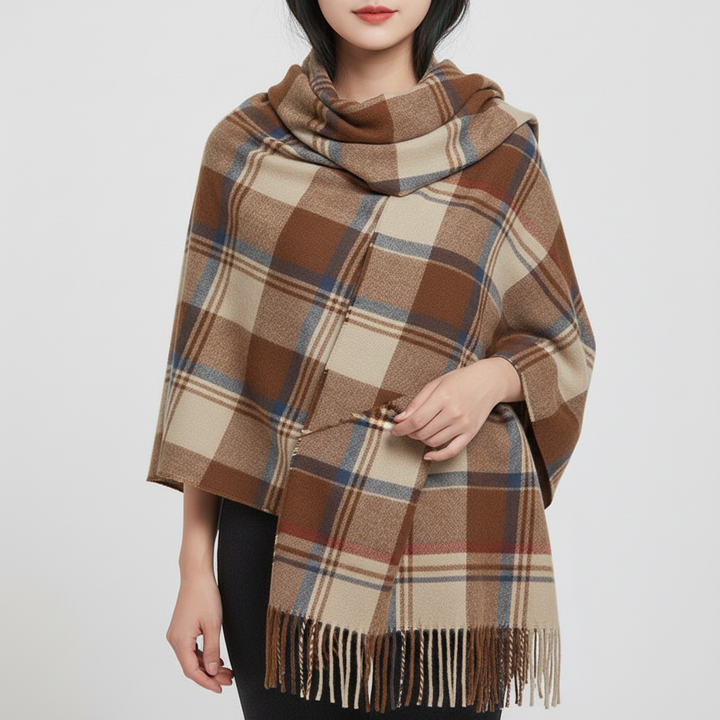 Close-up of a soft cashmere diamond pattern women's scarf, highlighting its luxurious texture