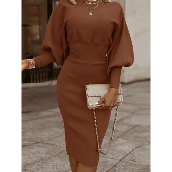 Chic solid color party dress for women featuring elegant lantern sleeves, suitable for date nights & events.